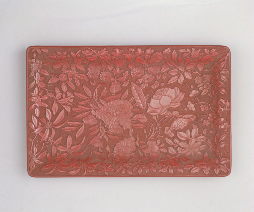 图片[2]-Rectangle plate with red flowers-China Archive